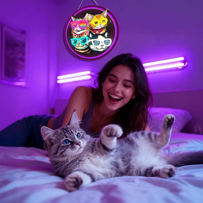 Cats Neon Sign Playful LED Wall Decor for Cat Lovers, Pet Spaces & Animal Themed Rooms, USB-Powered with Adjustable Brightness, Multi-Cat Silhouette Design