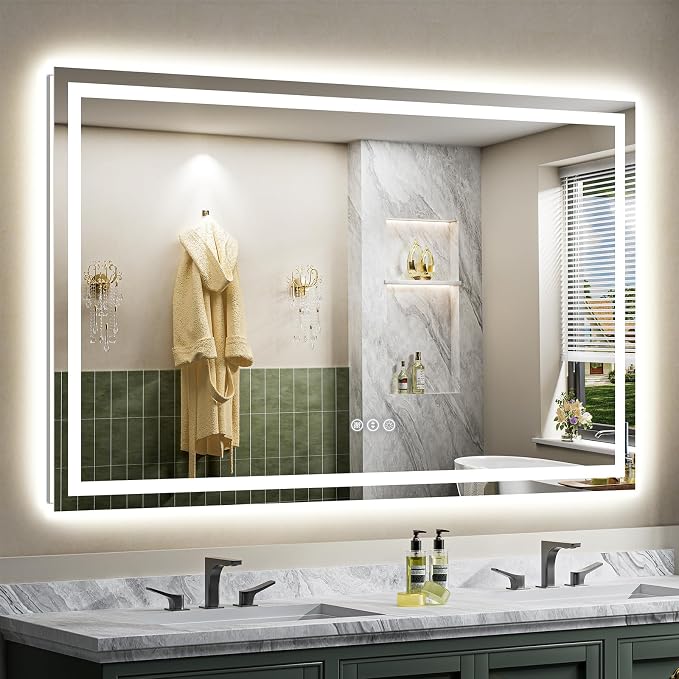 68x38 Inch LED Bathroom Mirror with Lights, Backlit & Front Lit | Anti-fog, 3 Color Dimmable, Memory Function, HD Reflection Tempered Glass, ETL Listed, IP54 Waterproof