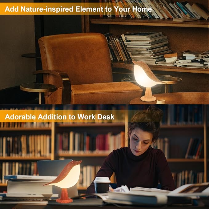 Deogos 2 Cute Bird Lamps Combo,Small Bedside Lamps with 3 Color Temperature and Adjustable Brightness,Rechargeable Cordless Lamp for Bedroom Nightstand Bedside Table (Wood Tone + Red) | 2 Packs Bird Night Light, Rechargeable Table Lamp with 3 Color Mod...