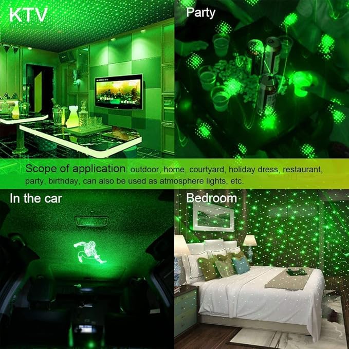 USB Star Night Light, Star Projector Night Light, Car Roof Lights, Portable Adjustable Romantic Star Projector Decor for Car, Ceiling, Bedroom, Party (Green&Red) 2 pc