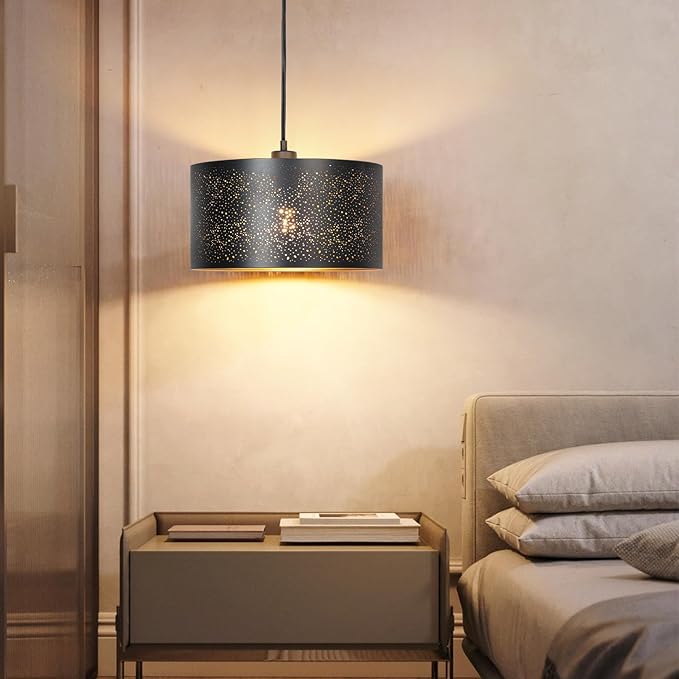 Plug in Pendant Light, Hanging Lamp with Plug in Cord, Rustic Farmhouse Pendant Lights for Kitchen Dining Room Bedroom Entryway, with 3-Way Dimmable Bulb