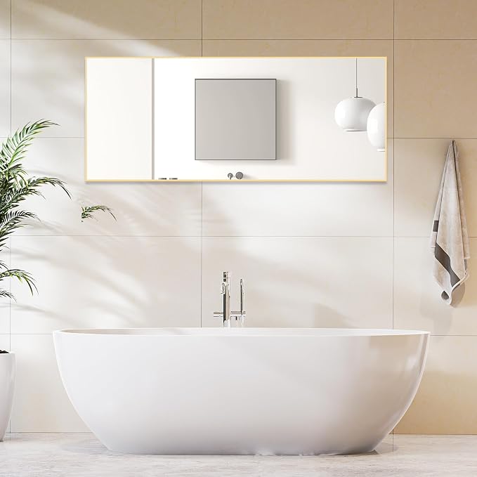 DUMOS Full Length Mirror 64"x21" Full Body Floor Mirror for Bedroom or Cloakroom, Can Stand Alone, Hang or Lean Against Wall, Tall Wall Mirrors with Stand, Gold