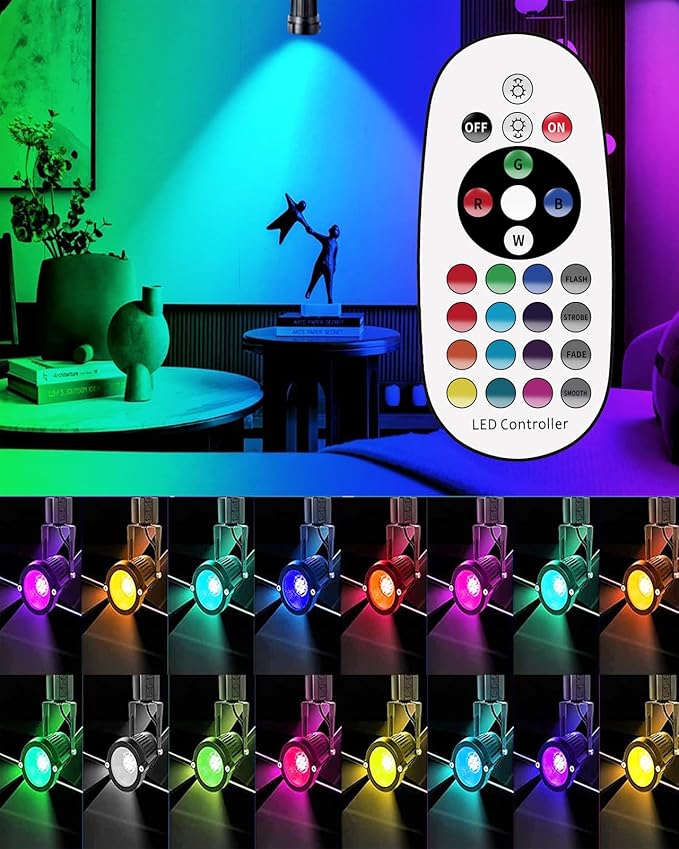 RGBW Track Lighting Heads 12W Multicolor Remote LED Track Lights Fixtures for Accent Retail Kitchen Artwork,120V Linear Track Light H Type-CRI90+ 24° 1200lm - 16 Pack (Black)