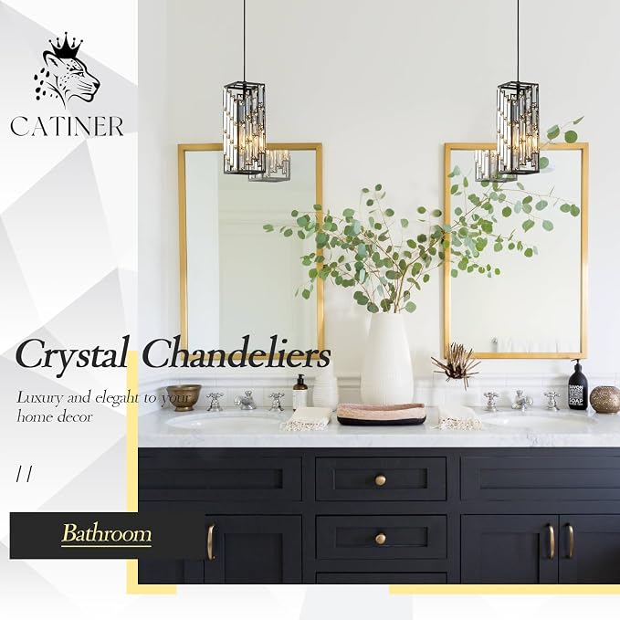 CATINER Black Crystal Pendant Light, Mini Hanging Light, E26 | Black crystal pendant light with adjustable 59" cord, E26 base, dimmable, ideal for kitchen island lighting