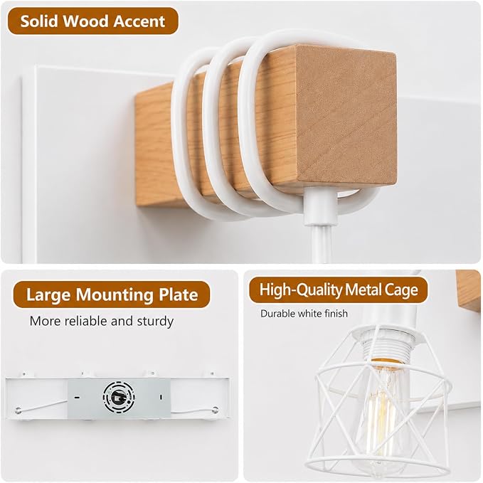 Farmhouse Vanity Light Fixture,5-Light Bathroom Lighting,White Modern Wood Wall Light Over Mirror with Metal Shade,LED Bulbs Not Included