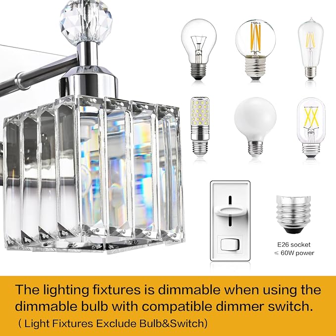 PRESDE Crystal 2 Light Bathroom Vanity Lights Chrom Bathroom Lights Fixtures Over Mirror Modern Bedroom Hallway