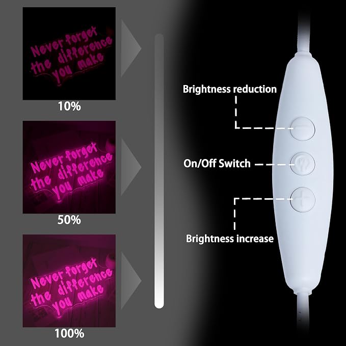 Never Forget The Difference You Make Neon Sign for Wall Decor USB Powered Motivational Led Letters Light Up Sign Dimmable Pink Neon Light for Gifts Bedroom Gym Classroom Party (16.54 * 8.66)