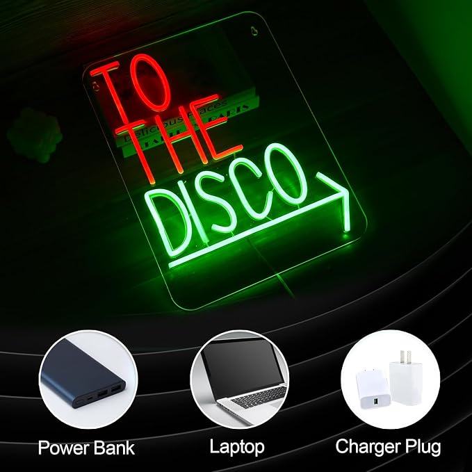 To The Disco Neon Sign Disco LED Neon Light for Wall Decor USB Powered Arrowhead Tag Led Light Sign Dimmable Neon Light Sign for Disco Bar Music Bar Bedroom Party