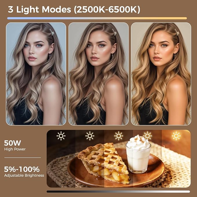 18" Ring Light with Stand: Touch Screen LED Display & 60" Tall Tripod, | 3 Color modes 6500K / 2 USB Ports Foldable LED Big Ring Light Tripod for Live Stream,YouTube,TikTok Video Shooting