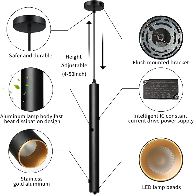 Modern Pendant Lights 4000K LED Dimmable Pendant Light Fixtures Pendant Lighting for Kitchen Island,Bar,Bedroom, 15.7inch, 10W, ETL, 3Pack