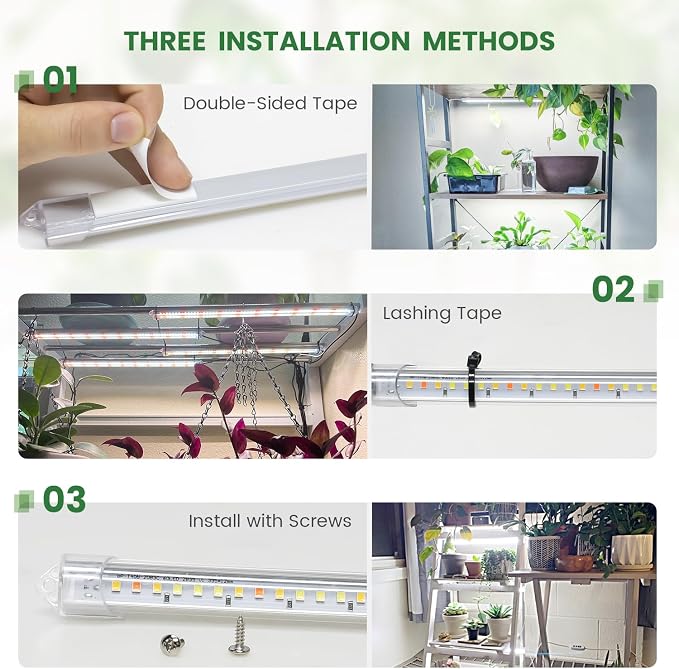 Kullsinss 16in Grow Light Strips for Indoor Plants, 6000K 24W Full Spectrum | 6-Bar 360 LEDs Plant Light with 6/12/16H Auto Timer, 5 Dimmable Levels, Grow Lamp for Seed Starting, Greenhouse (2-Pack)