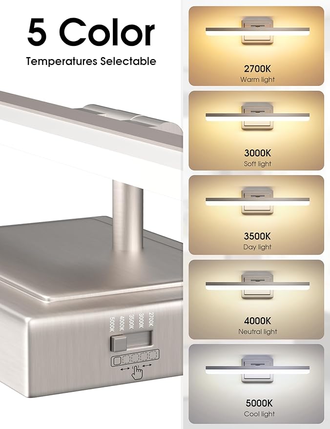 VOLISUN Modern Bathroom Vanity Light 24 inch, Rotatable, 24W Dimmable 5CCT Led Bathroom Light Fixture Over Mirror, Brushed Nickel Bar Vanity Light for Bathrooms Mirror Restroom-ETL Certificated