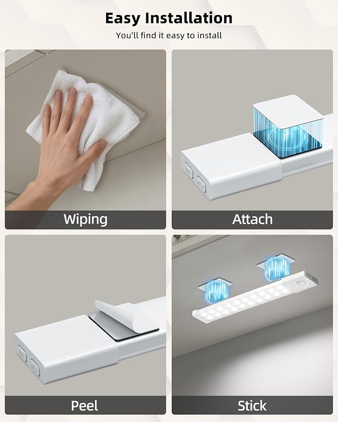 EZVALO Under Cabinet Lighting with Charging Station, 11.8'' Motion Sensor Light Indoor, 1500mAh Rechargeable LED Light, 3 Color Temperatures, Dimmable Counter Lights for Kitchen, Closet, Stair (3Pack)