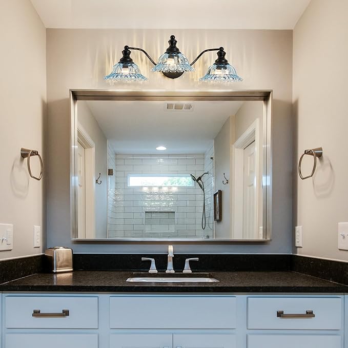 Blue and Black 3 Light Vanity Light Bathroom Vanity Light Fixture