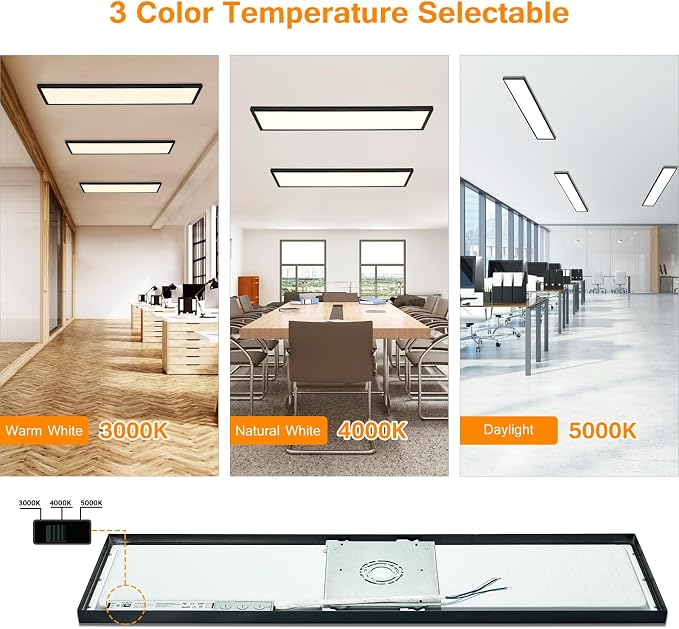 Black 1x4 LED Flat Panel Light Surface Mount 2 Pack | 5000K-4000K-3000K Selectable & Triac Dimmable, Rectangular Flush Mount Ceiling Light for Kitchen Garage, 40W, 100-277V, ETL