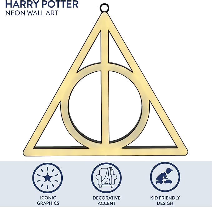 Idea Nuova Harry Potter The Deathly Hallow Neon Figural LED Hanging Wall Art,Magical Wall Décor, 8.07"x7.3"