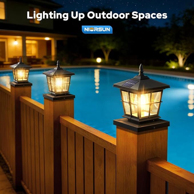 4x4 Post Solar Lights with 3 Color Temps, Edison Bulb, 4 Pack Black | Solar Post Cap Lights, 4x4 Post Caps & 5x5 Wood Vinyl, IP64 Waterproof Fence Post Solar Lights Outdoor,Solar Deck Post Lights