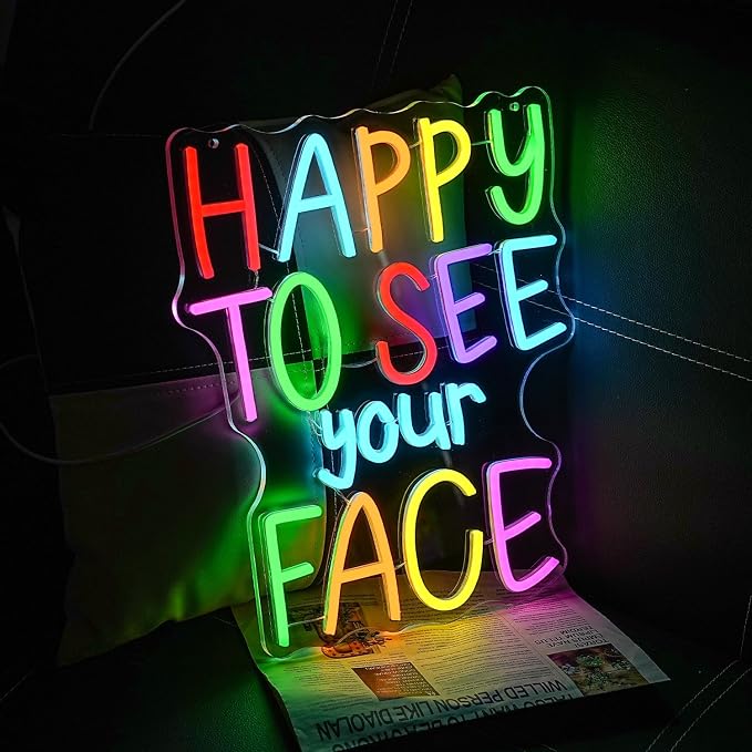 Happy To See Your Face Neon Sign for Wall Decor Classroom Neon Light Colorful Letter LED Sign Dimmable Neon Light Sign for Classroom Bar Home shop Decoration