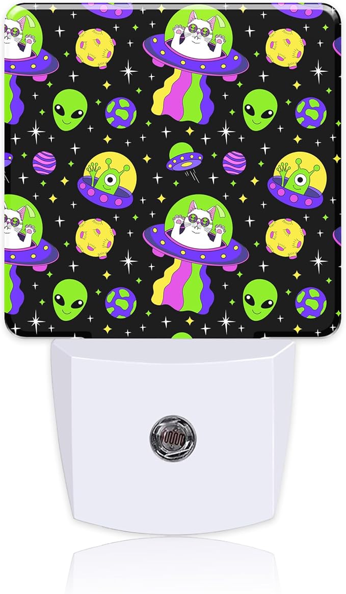 Alien and Cat Night Light,Plug into Wall with Dusk to Dawn Light Sensors,LED Nightlights for Bedroom,Bathroom,Kitchen,Hallway,Room Decor for Boys Girls Women Men