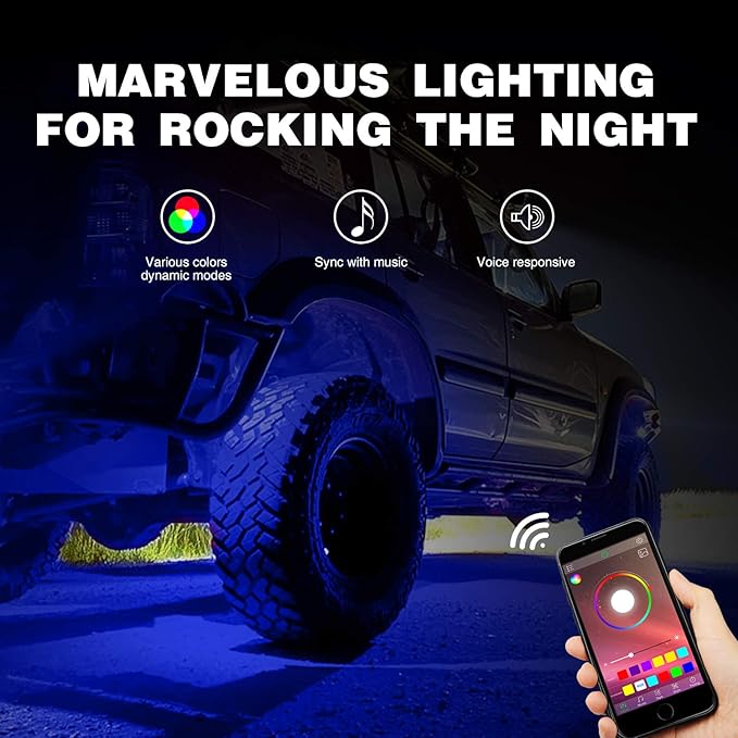 Nilight RGB LED Rock Lights Kit,4 pods Underglow Multicolor Neon Light Pod with Bluetooth App Control Flashing Music Mode Wheel Well Light for Truck ATV UTV RZR SUV,(Pack of 8)