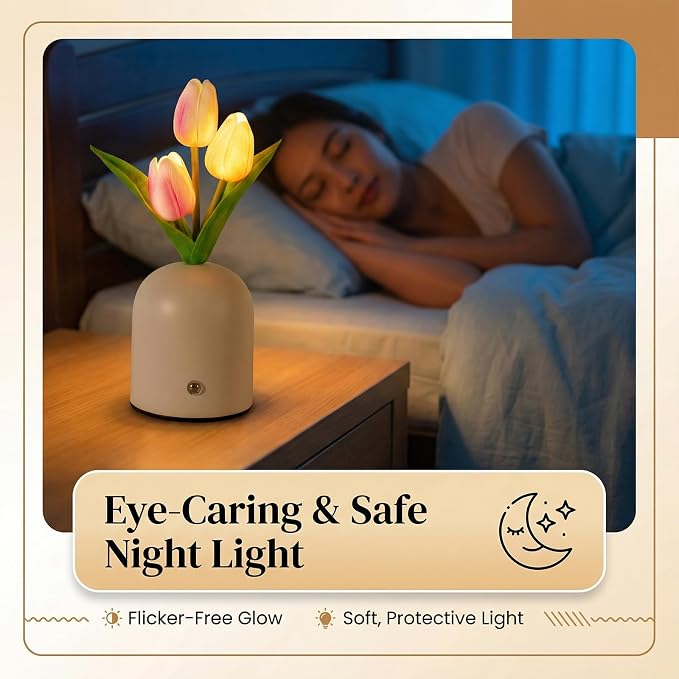 Birthday Gifts for Women/Mom Table Lamp, 3 Color Crystal Flower Bedside Lamps Infinitely Dimming with USB Charge Small Night Light,Nightstand Touch Lamp for Bedroom (S-Pink)
