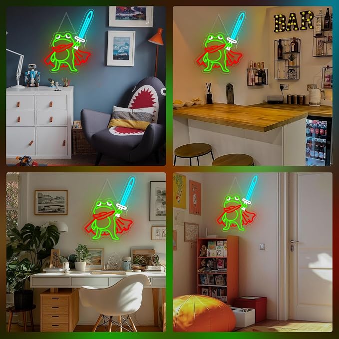 Frog Prince Neon Sign Green Neon Signs 13x16 Inch Cute Cartoon LED Light for Man Cave Gamer Gift Game Room Bedroom Bar Pub Wall Decor USB Powered