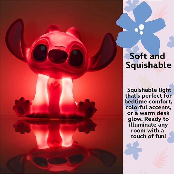 Idea Nuova Disney Stitch Angel Squishy Night Light 6" LED Soft Mood Lamp for Decor, Kids Bedrooms, Collectors & Gift Giving
