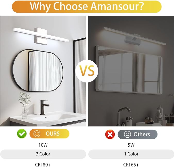 16 Inch LED Bathroom Vanity Light, 3 CCT Adjustable Hardwired Bathroom Light Fixtures Over Mirror, Chrome Modern LED Mirror Wall Sconce for Bathroom Vanity