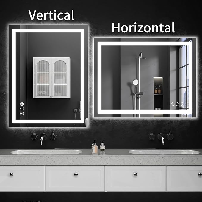 LED Bathroom Mirrors 28"x32" Bathroom Mirror with Lights for Wall, Backlit + Front Lit, 3 Colors, Anti-Fog, Dimmable Brightness for Vanity,Bathroom, Entryway, Living Room