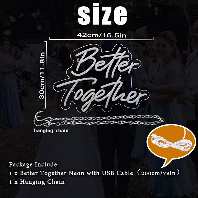 Better Together Neon Sign, Warm White Led Neon Light Signs, Art Wall Lights Decoration for Wedding Party Club Anniversary Bar Birthday decor(Better Together)