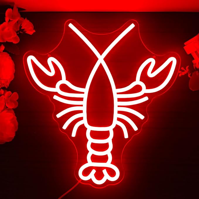 Lobster Neon Sign for Wall Decor Dimmable Crawfish party decorations Led Neon Sign for Bedroom Bar Neon Signs Neon Light Up Signs for Home Club Party Hotel Bar Restaurant Decor Gift