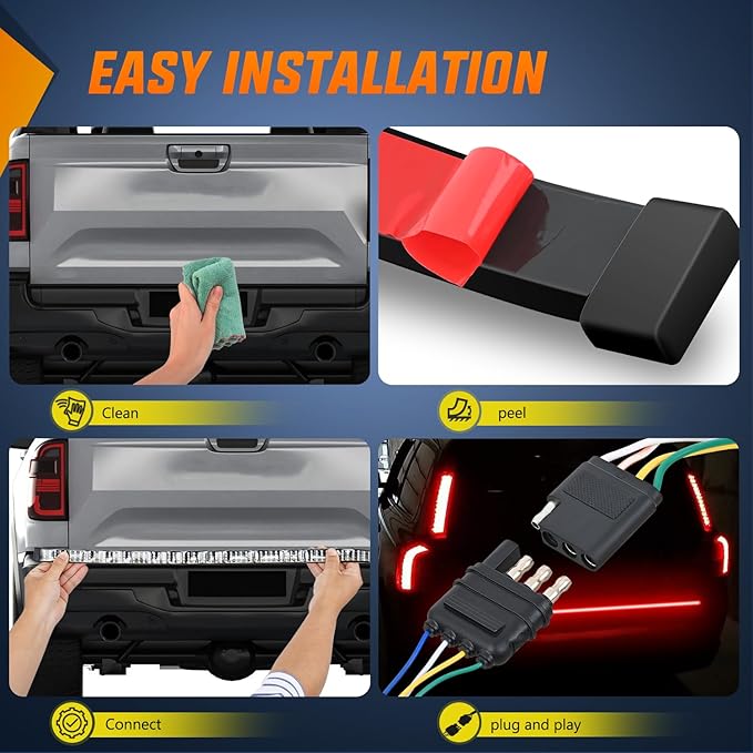 Nilight Truck Tailgate Light Strip 48" Quad Row 528 LED Strip with Red Running Brake Lights White Reverse Lamp Amber Turn Signals Lights