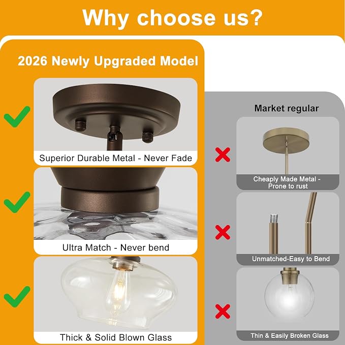 Modern Pendant Lights Kitchen Island,Oil Rubbed Bronze Pendant Light Fixtures with 11" Clear Glass Shade,Industrial Hanging Pendant Lights Fixture for Kitchen Island Dining Room Bedroom Foyer Entryway