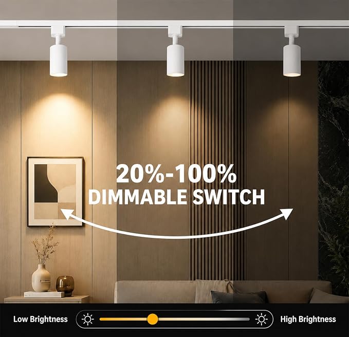 3-Color Plug in Track Lighting Dimmable with Power Cord, 6-Light Track Lighting Kit with 6.6FT H Type Track Lighting Rails, Modern Kitchen LED Track Lighting Fixtures Ceiling Spot Light, White