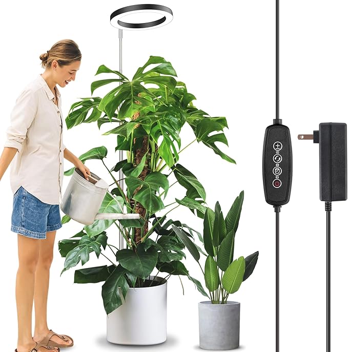 LORDEM 10" Full Spectrum Grow Light, 160 LEDs Plant Lamp for Indoor Plants, Grow Lamp with 4/8/12H Auto Timer, 6 Dimmable Levels, 3 Spectrum Modes, 65" Height Adjustable, Ideal for Large Tall Plants