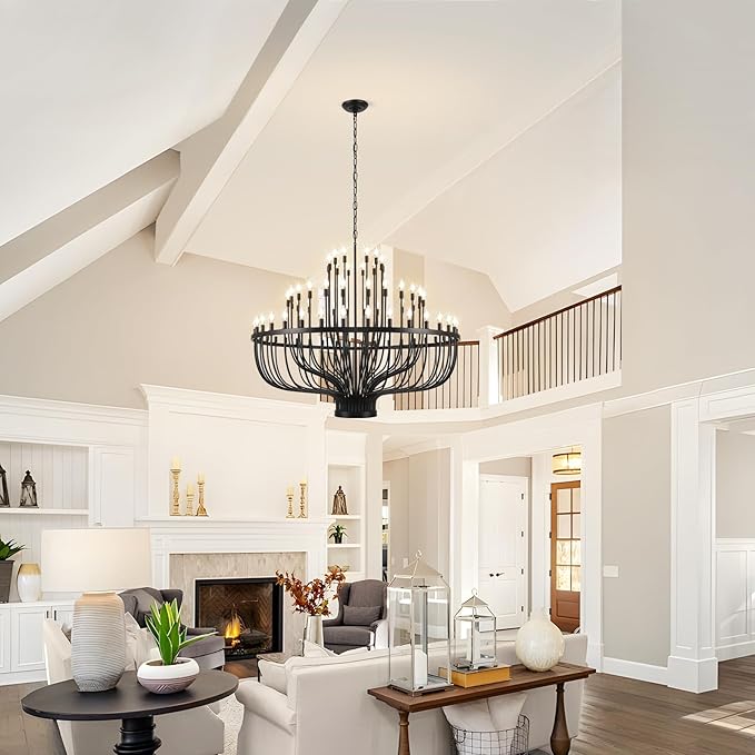 Extra Large Chandeliers for High Ceilings, Black Wagon Wheel Chandelier 72 Light 60In, Farmhouse Large Foyer Chandelier 3-Tier for Foye Entryway Staircase Living Dining Room