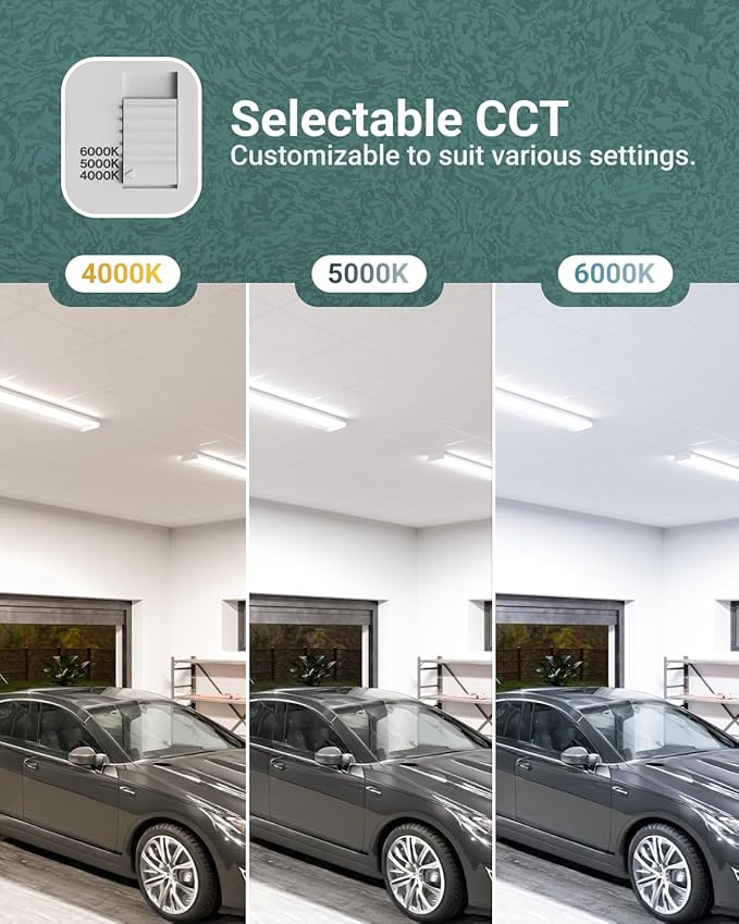 Sunco Garage Lighting, LED Shop Lights for Workshop 4ft, 8 Inch Width Warehouse Industrial Prisma Wraparound, 7200 LM, 60W, Selectable CCT 4000K/5000K/6000K, 120V-277V, Non-Dimmable ETL 2 Pack