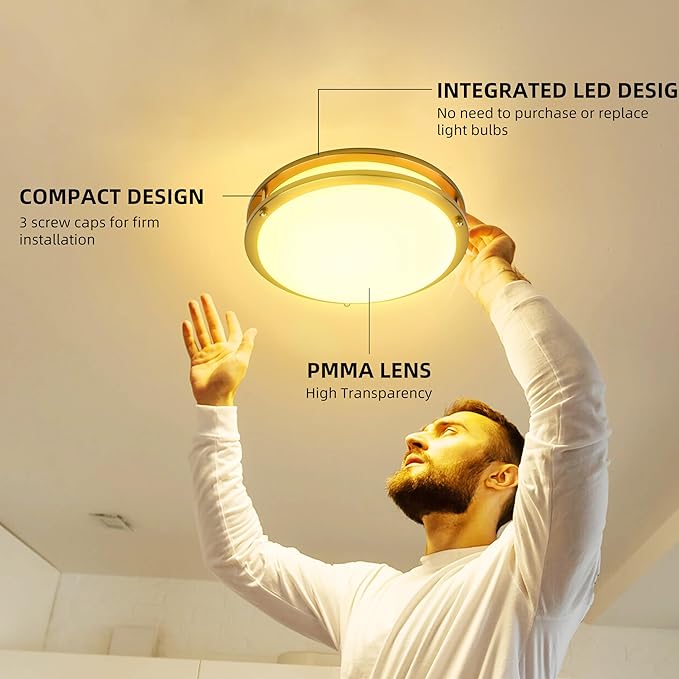 hykolity 13 inch Flush Mount LED Ceiling Light Fixture, 2700K/3000K/3500K/4000K/5000K Adjustable Ceiling Lights, Gold Saturn Dimmable Lighting for Hallway Bathroom or Kitchen ETL Listed 2Pack