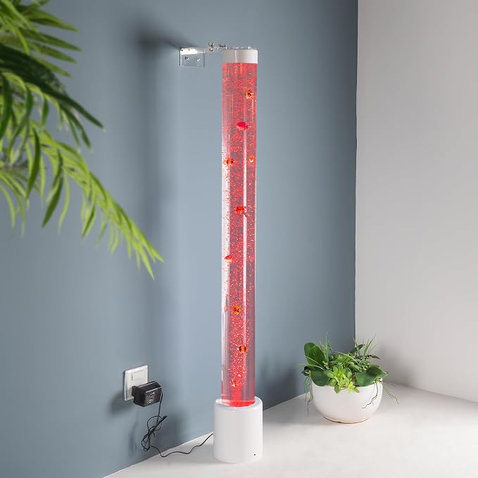 4FT Sensory Water Bubble Tube Lamp with Colorful LED Lights and Swimming Fish - Calming Aquarium Night Light for Children and Sensory Integration Therapy