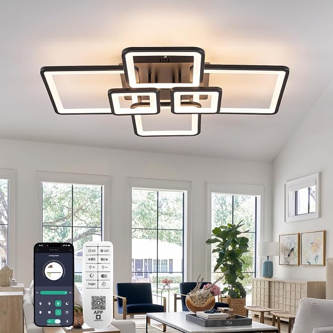 Modern LED Ceiling Light 31" 75W 2134LM Ceiling Light for Bedroom | 3000-6500K Remote Control APP Adjustable Color Temperature Brightness Memory Function Night Light Living Room Kitchen Timer