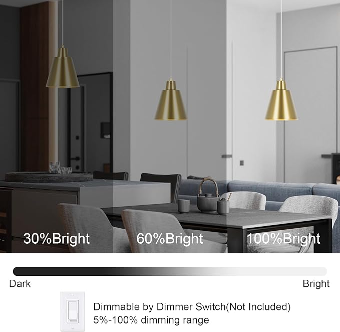 Industrial Pendant Lights, Brass Pendant Light Fixtures, Vintage Kitchen Island Lights with Metal Shade, Farmhouse Pendant Lights for Dinning Table Bedroom Bar - Brass, 3 Packs