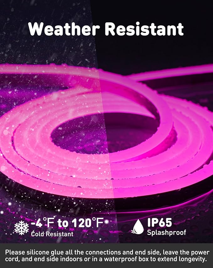 Shine Decor LED Rope Lights AC 120V, Connectable & Cuttable Dotless 120LEDs/M Eco Neon Strip Lighting, ETL IP65 Waterproof & Weather-Resistant for Home Commercial, 8x16mm, Pink, 50FT