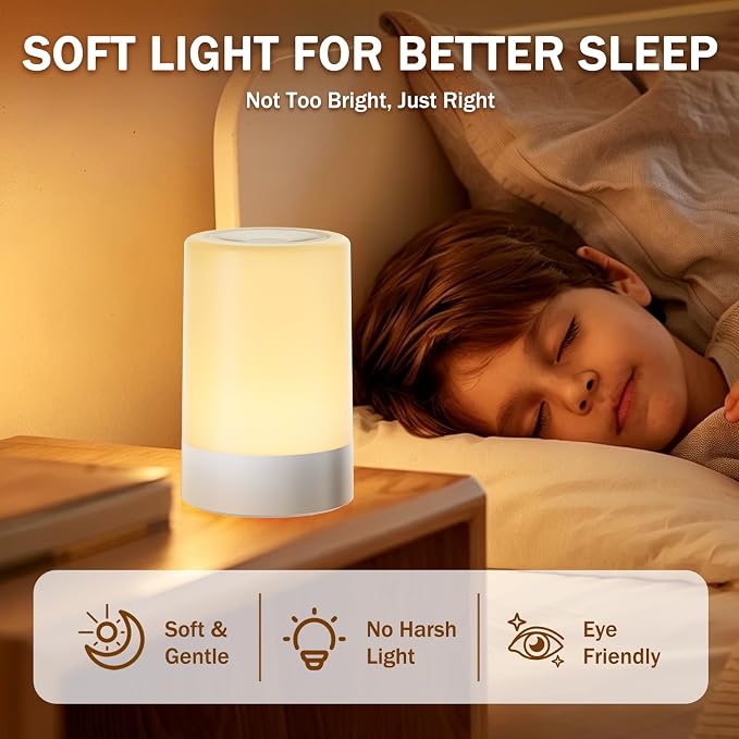 2 Pack Baby Night Light for Nursery, Rechargeable Touch Night Light, Portable Bedside Lamp, Dimmable Nursing Light for Breastfeeding, Diaper Changes, Kids Room & Bedroom