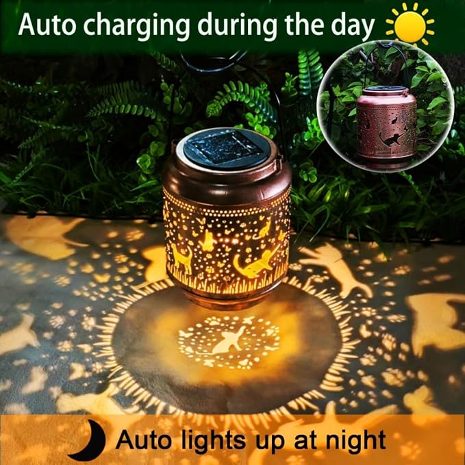 Cat Solar Outdoor Waterproof Lantern Garden Decor Birthday Gifts for Women Mon Grandma Metal Hanging Solar Lights Outside LED Lanterns for Yard Patio Lawn Pathway Landscape (Cat)