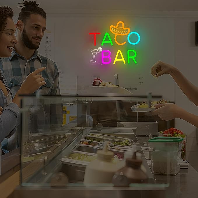 Taco Bar Neon Sign for Wall Decor Taco Party Decorations Tacos Led Sign Dimmable Fiesta Party Neon Light Mexico Light Up Signs for Restaurant Room Shop Brunch Bar Wall Art Margarita Theme Birthday