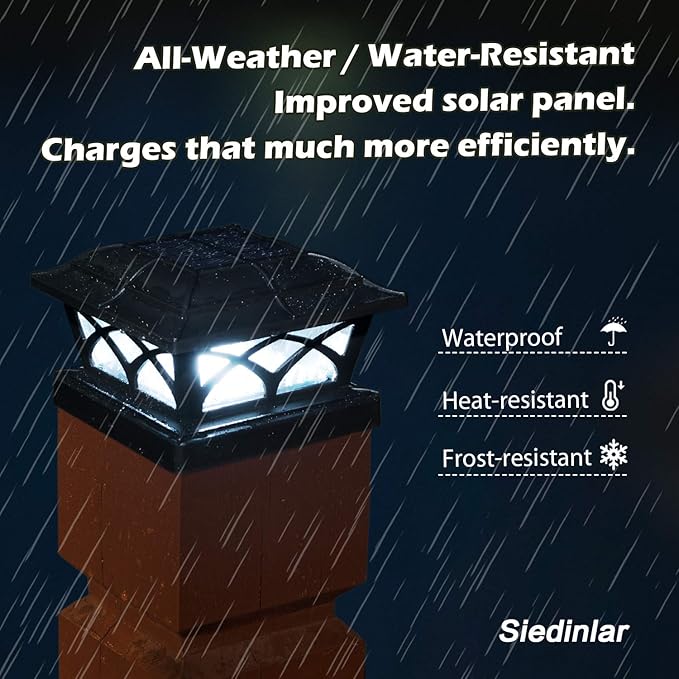 SIEDiNLAR Solar Post Cap Lights Outdoor Glass 2 Color Modes 8 LEDs for 4x4 5x5 6x6 Posts Deck Fence Patio Decoration Warm White & Cool White Lighting Black (6 Pack)
