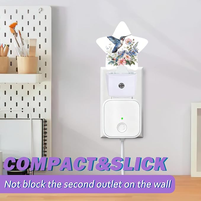 Night Lights Plug Into Wall Decorative,Hummingbird Nightlights for Kids Bedroom, Spring Flowers Energy Efficient Dusk-to-Dawn Sensor Sleep Friendly Lamp for Nursery Bathroom