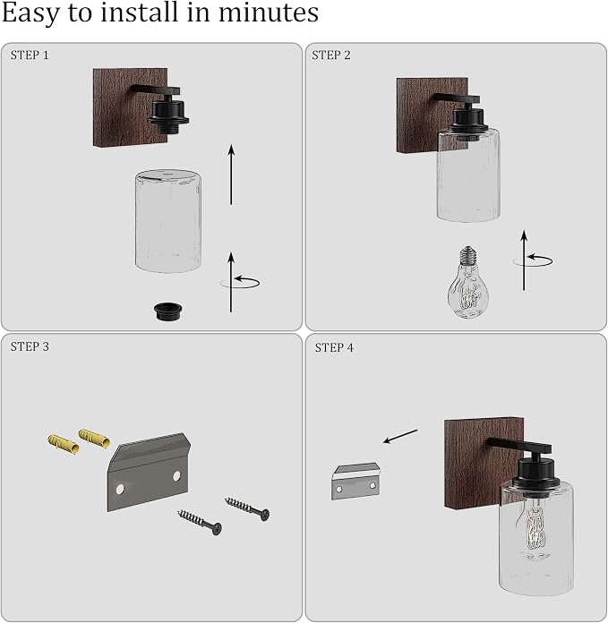 Rayogale Wireless Battery Operated Wall Sconce Set of 2 with Remote Control | Black & Walnut Dimmable Rechargeable Wall Lights with Timer, Easy Install Glass Lamp for Living Room Bedroom, Emergency 3000K