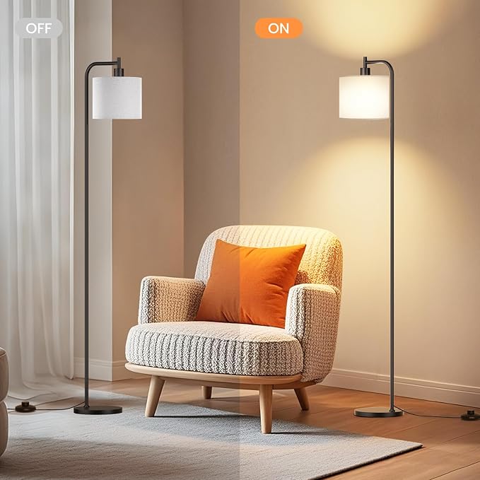 Floor Lamp for Living Room, Tall Standing Lamp with Linen Shade | Dimmable with Remote Control, 3 Color Temperatures, 9W LED Bulb Included, Ideal for Bedroom, Office and Reading Corner