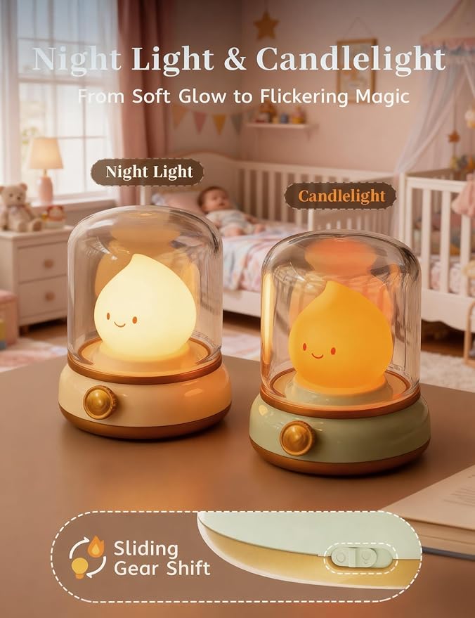 Night Light for Kids, Cute Desk Lamp, Kids Camping Essentials, Rechargeable | BANDIANCY Campfire Night Light, Dimmable Bedside Light for Bedroom, Ghost Flame, Portable, Kids Lantern, Gift for Girls Boys